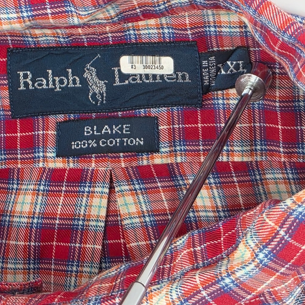 Ralph Lauren Button Down Mens XXL Heritage Plaid Cotton Blake Red Casual Vintage - Picture 4 of 9